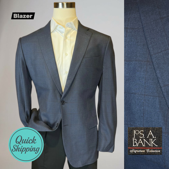 Jos. A. Bank Other - Jos A Bank Signature Collection Blazer 44L Blue Plaid Wool Sport Coat Jacket